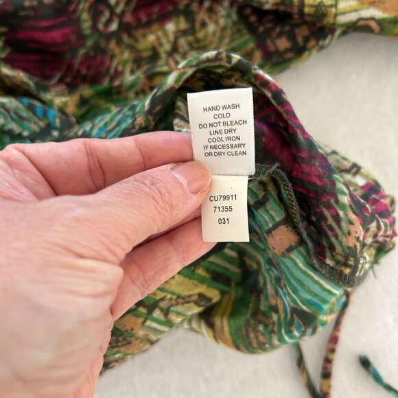 Neiman Marcus Blouse Womens SZL Silk Blend Multicolor Print Long Sleeve Side Tie - Picture 7 of 9